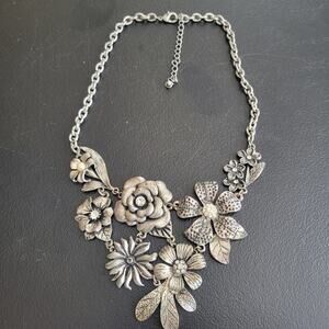 Vintage y2k Black Color Necklace Rhinestone Silver Tone Bib WhimsyGoth